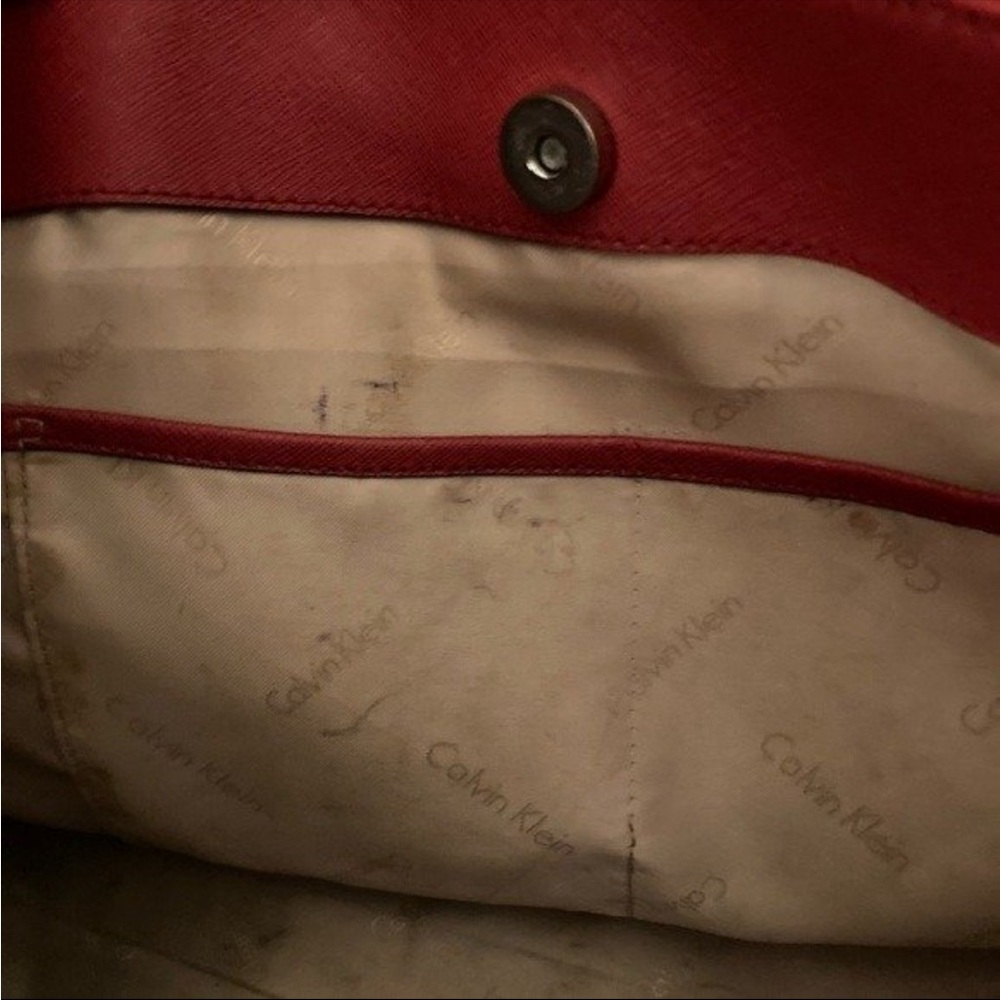 Calvin Klein Red Leather Tote with Dual Straps - Picture 4 of 10